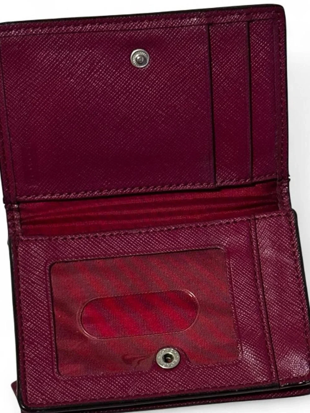 COACH Plum Saffiano Leather Card Holder with Silver Logo